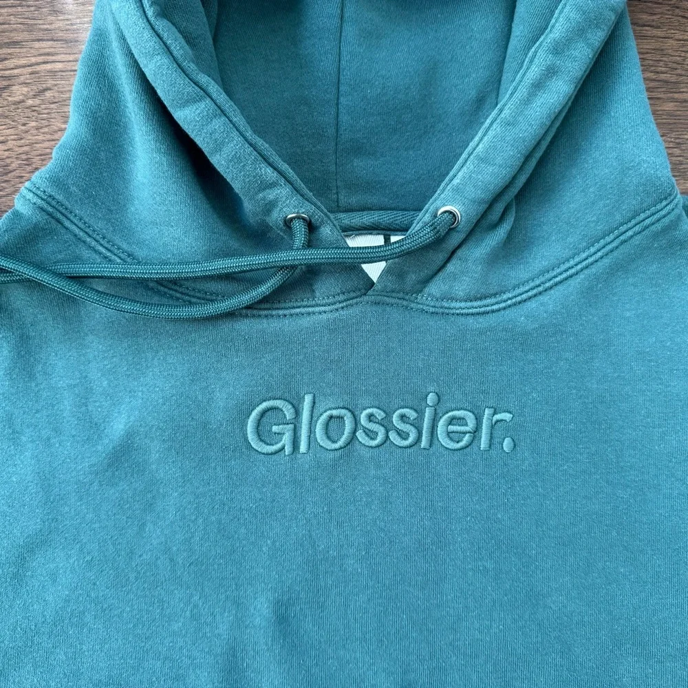 GUC Glossier Limited Edition Embroidered Soft Sage Teal Hoodie - Picture 5 of 8